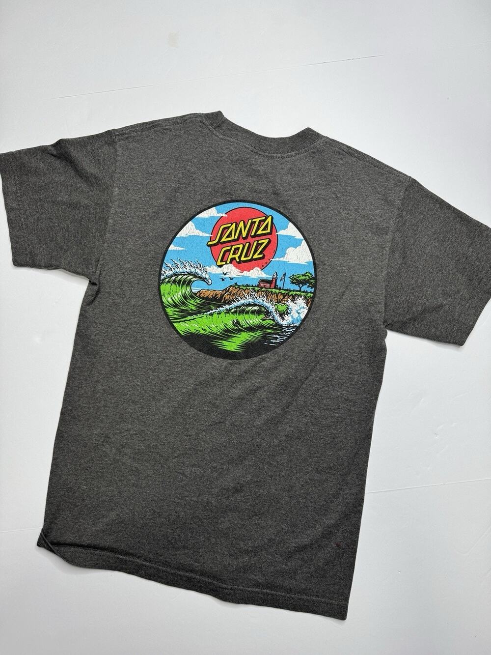 Santa Cruz Skateboards T Shirt Mens Small Gray Wave Dot Surf Skate Graphic